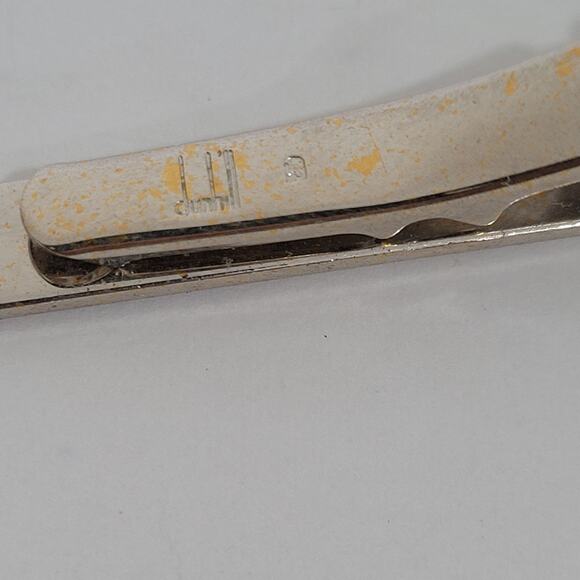 Dunhill Vintage Two Tone Tie Clasp Clip Bar Silver Gold Retro Logo Striped - Picture 5 of 7